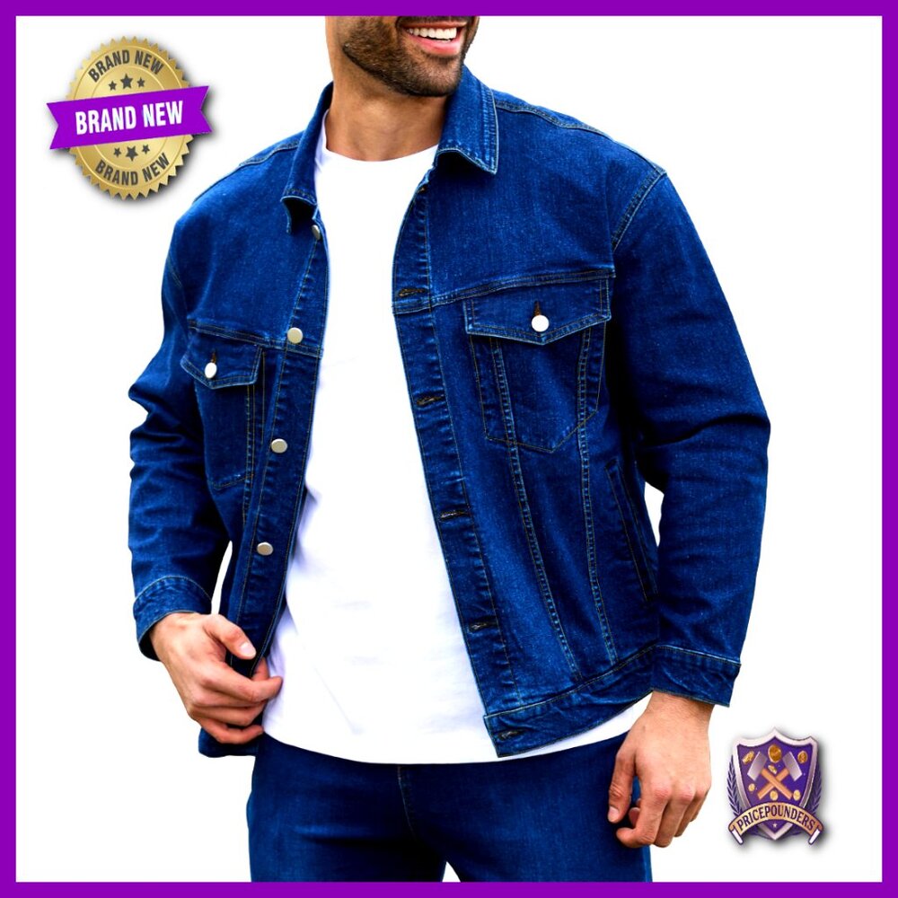 Denim Trucker Jacket Classic Retro Oversized Fit Button Front Casual Style